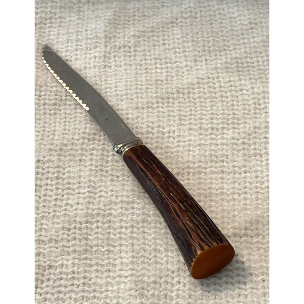 Vintage Forgecraft Steak Knife Stainless Serrated Blade Faux Wood‎ Handle USA
